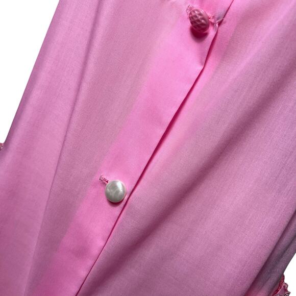 Vintage Pink Nightgown Robe House Dress Embroidered Rose Scalloped Sleeves - Picture 9 of 10